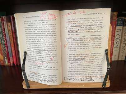 inside page of a book with scribbles and notes